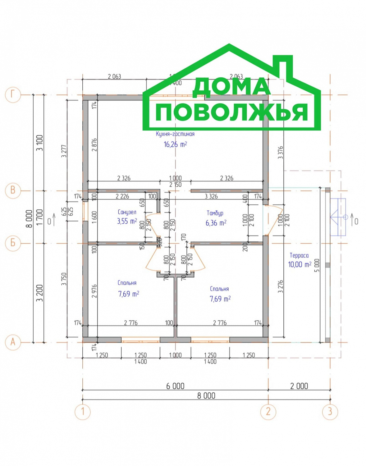 Одноэтажный дом 48м2 + терраса 10 м2 в г. Йошкар-Ола